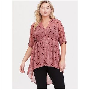 Torrid Hi-low chiffon top pink / black dots Sz 2